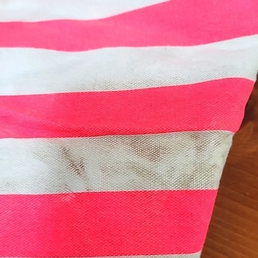 Victoria's Secret Tote Bag Women's 22 x 19 Pink‎ White Striped Canvas Beach Bag